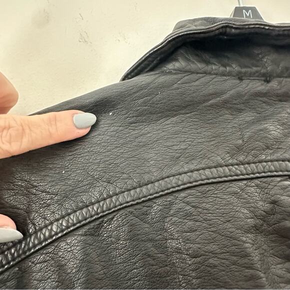 Free People Black Leather Jacket Asymmetrical Design Size 6 - Picture 7 of 11